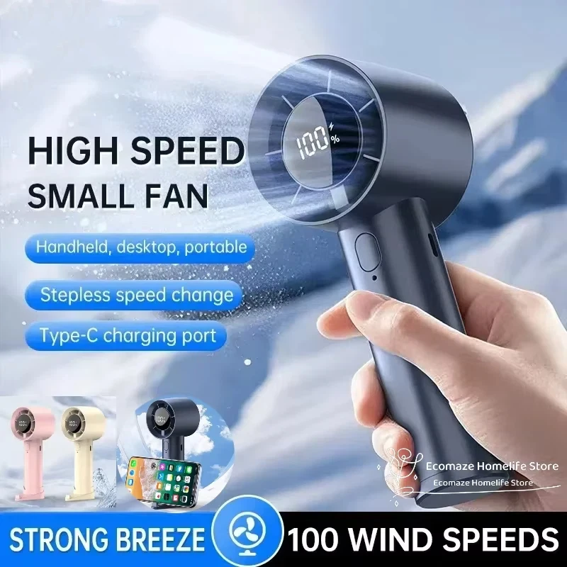 

Портативный мини-вентилятор с функцией охлаждения, 100 скоростей, мощный вентилятор, высокоскоростной, с USB-зарядкой, с подставкой для телефона