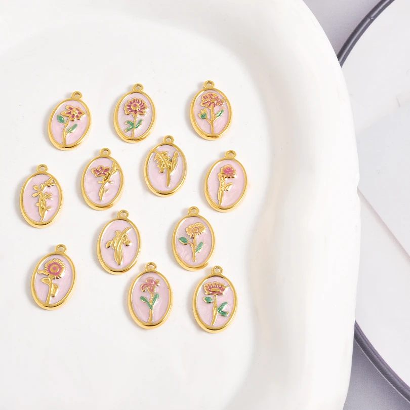 5 قطعة مطلية بالذهب الحقيقي عيد ميلاد زهرة قلادة البنفسجي قرنفل ديزي الفاوانيا الفولاذ المقاوم للصدأ المينا المعلقات DIY بها بنفسك مجوهرات الإكسسوار #1