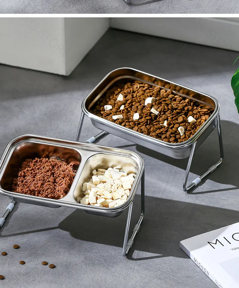 15 ° Erhöhter Katzenspeisewannen-Set aus 304 Edelstahl, Neigbarer Hals-Schutz, Rutschfester Napf mit Hohem Fuß, Futter- und Wassernapf – Detail 10