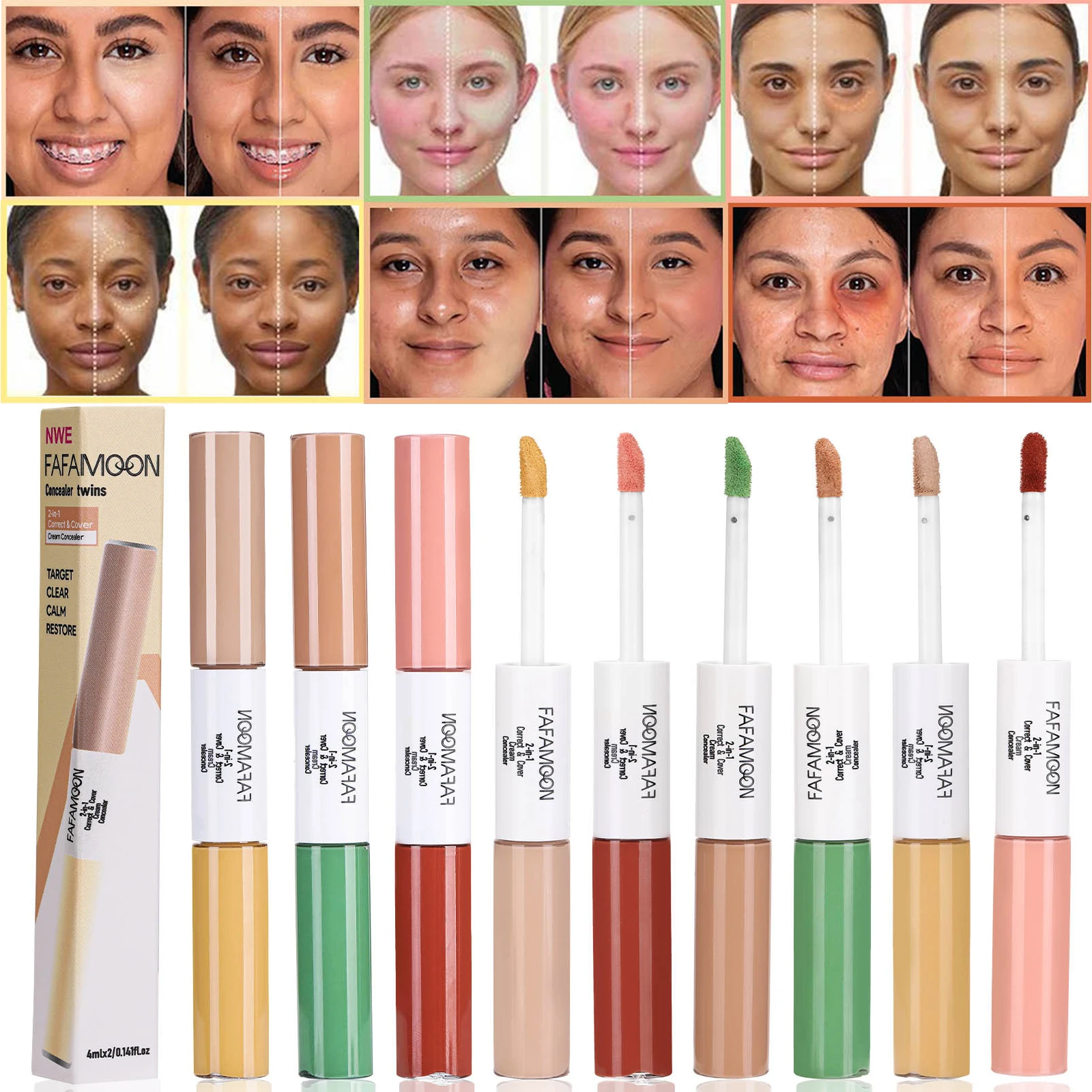 Double-end Liquid Concealer Pen Color Corrector High Coverage Hide Blemish Dark Eye Circle Contour Stick Face Matte Cream Makeup