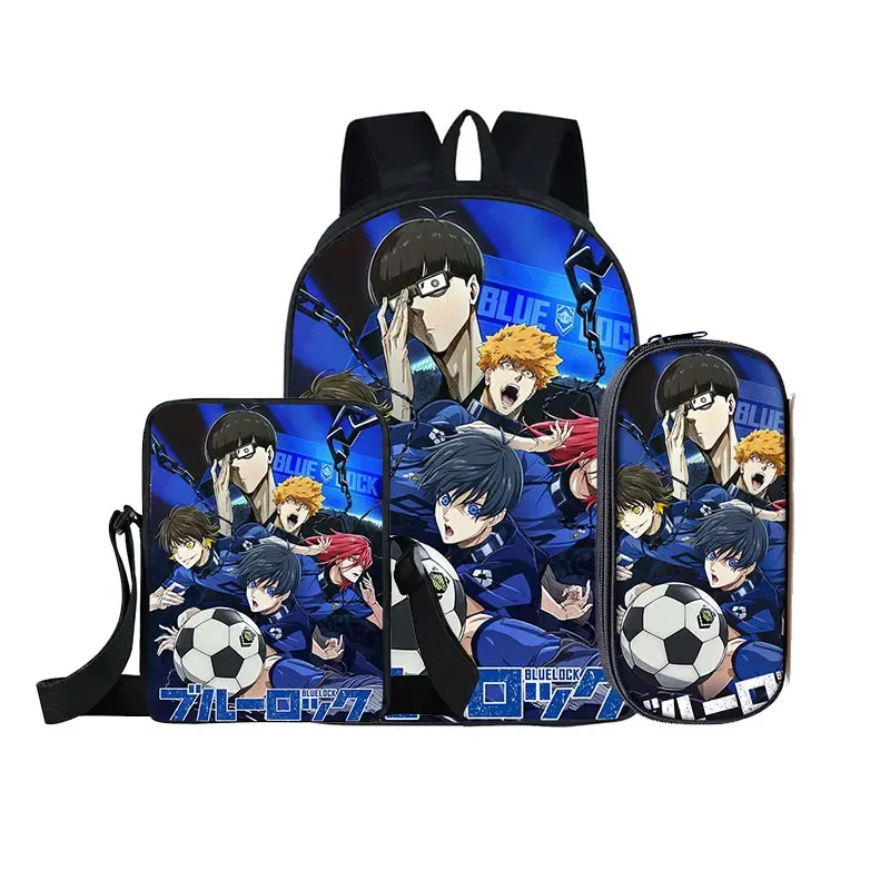 3pcs/set Anime Blue Lock Print Backpack Children Schoolbags Fashion Isagi Yoichi Kids Rucksack for Boys Girl Pencil Bags Bookbag