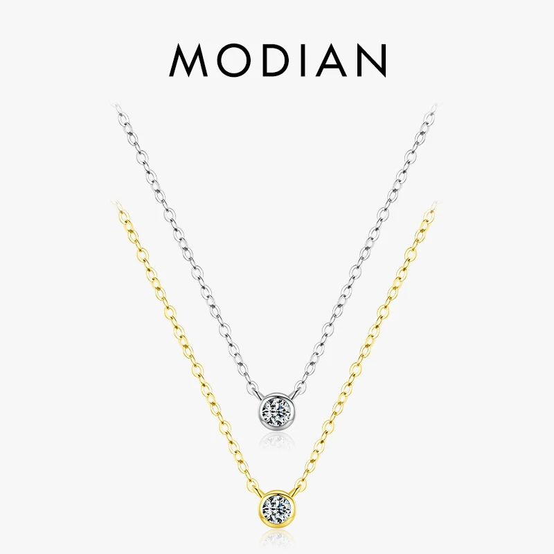 MODIAN 925 Sterling Silver Simple 4mm Zircon Link Chain Pendant Necklace Fine Jewelry Fashion Choker Necklace For Women