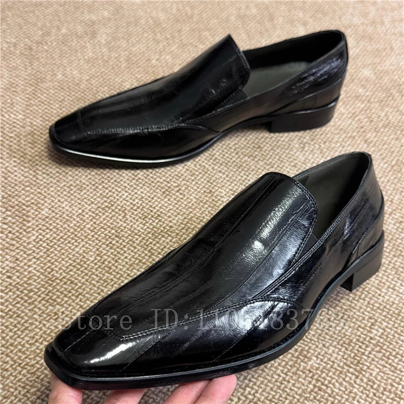 

Designer Square Toe Slip On Man Wedding Banquet Loafers Black Leather Handmade Classic Male Business Casual Shoes