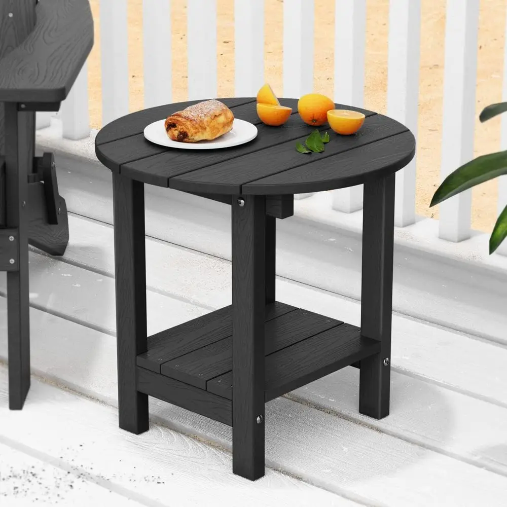 Two-Tier Outdoor Patio Side Table with Storage Shelf, Weather-Resistant, Black, 2-Pack