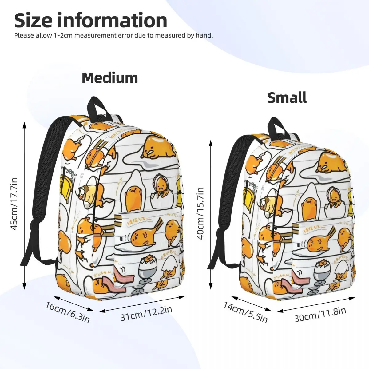 Gudetama Yoga Niedlicher Eier-Cartoon-Rucksack für Grundschule, weiterführende Schule, Studenten, Büchertaschen, Teenager-Tagesrucksack, Geschenk