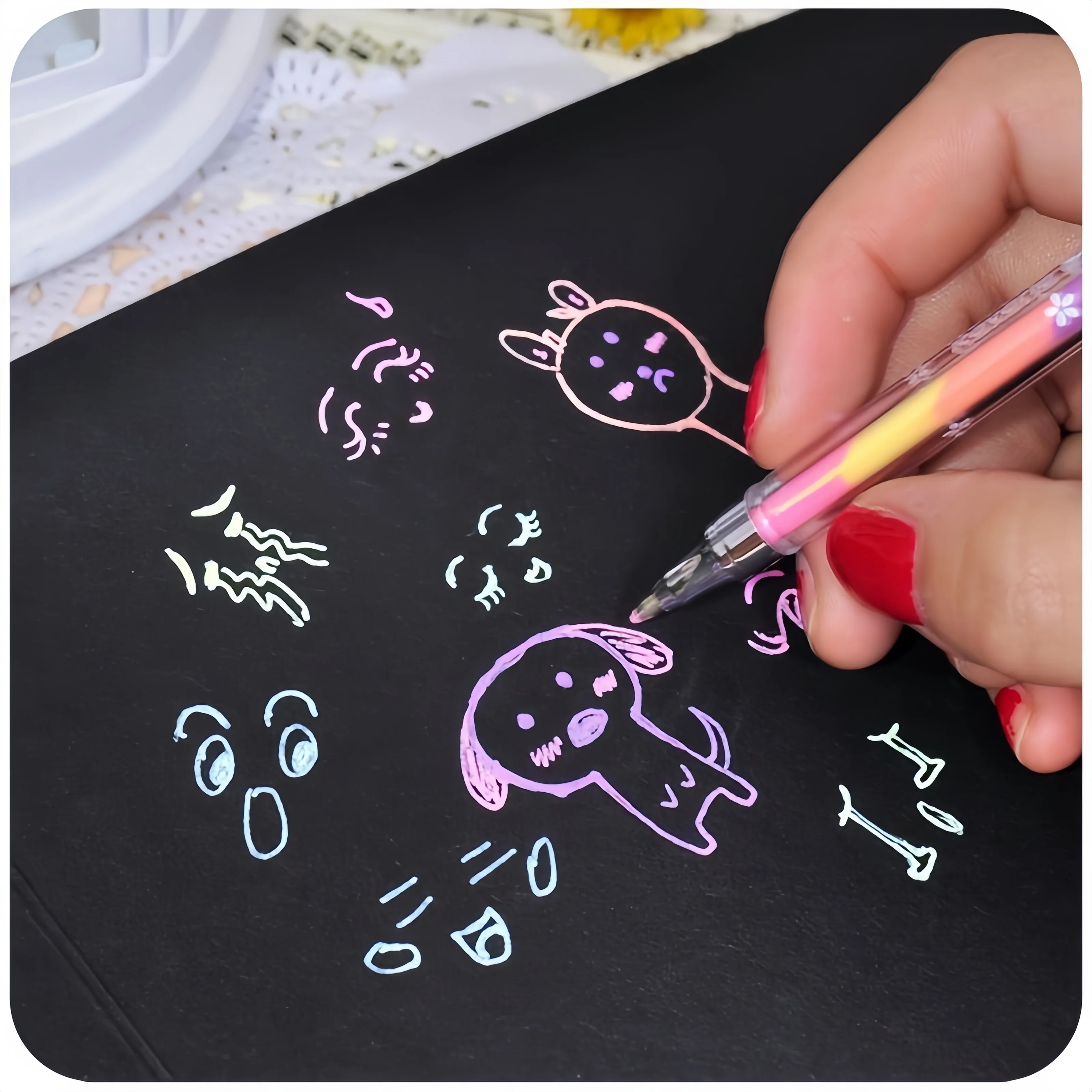 6-Color Shiny Gel Pens, Fine-Tipped Rainbow Gradient Pens, Suitable for Highlighting on Colored Pencils and Markers