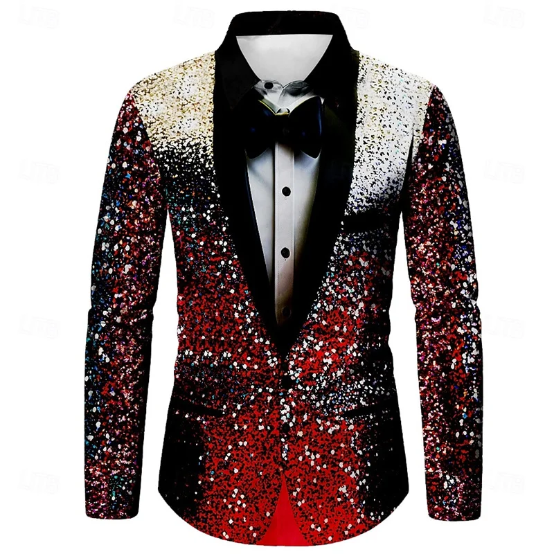 Classic Christmas holiday two-piece shirt printed long-sleeved high-end men\'s shirt casual fashion men\'s shirt daily street soci