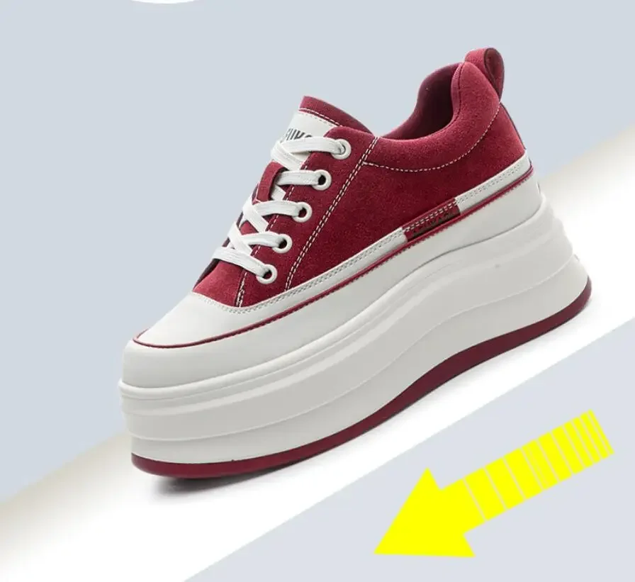 

2025 8 см 10 см из натуральной кожи, вулканизированные массивные кроссовки, высокие брендовые удобные весенне-осенне-летние женские туфли на вулканизированной платформе