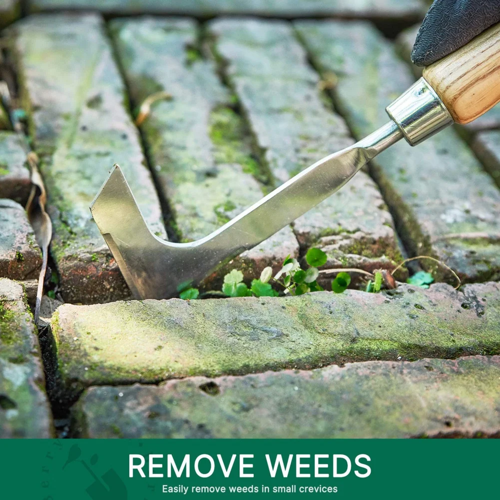 1 Pcs Weeding Sickle with Wooden Handle Crack Weeder Gardening Hand Tools Gardening Sickle for Lawn Patio Terrace Sidewalk Farm