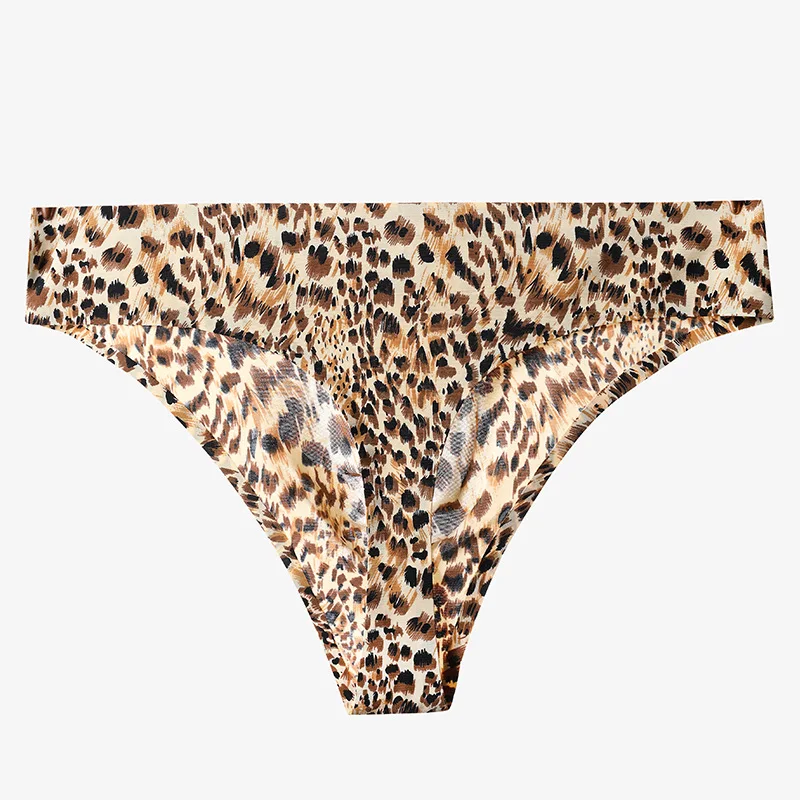 Men Underwear Seamless Leopard Printed Thongs And G Strings Ice Silk Low Waist T-Back Bikini Briefs U Convex Pouch Jockstrap