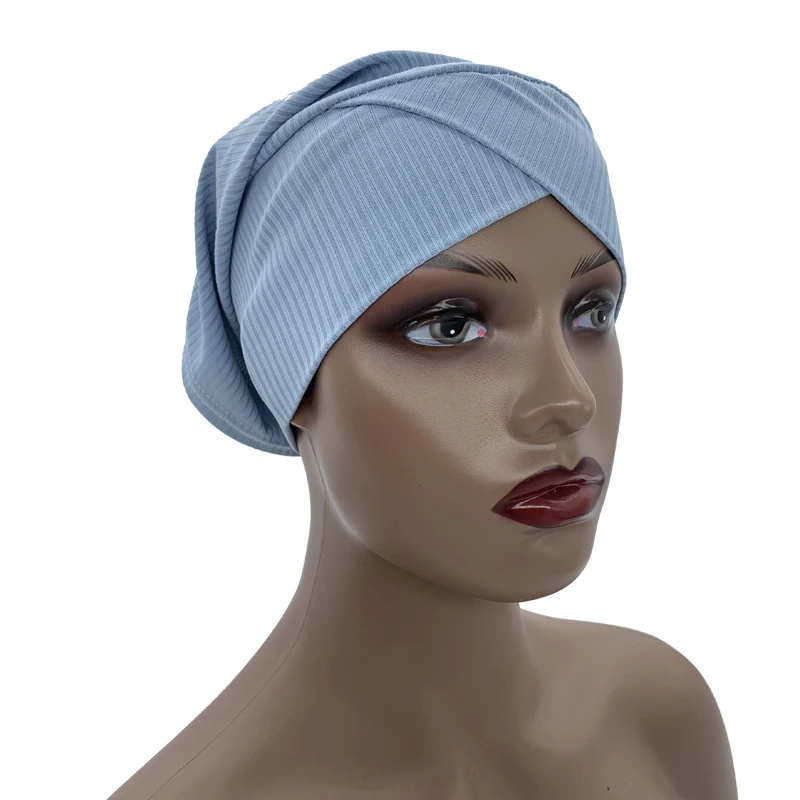 Ribbed Cross Front Under Scarves Stretchy Muslim Inner Hijabs Islam Head Wraps Female Headscarf Bonnet Under Hijab Caps