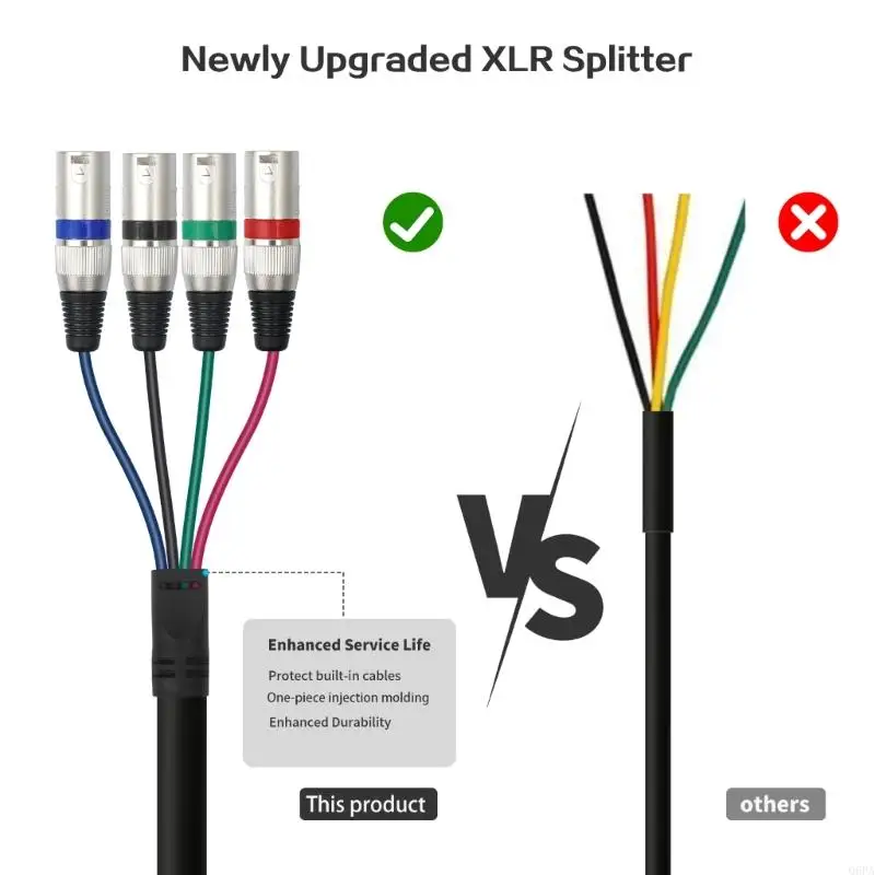 Q6PA Balanced XLR Fanout Cable with Four Male and Four Female 3 Pin Ends for Stage, Studio and Broadcast Routing