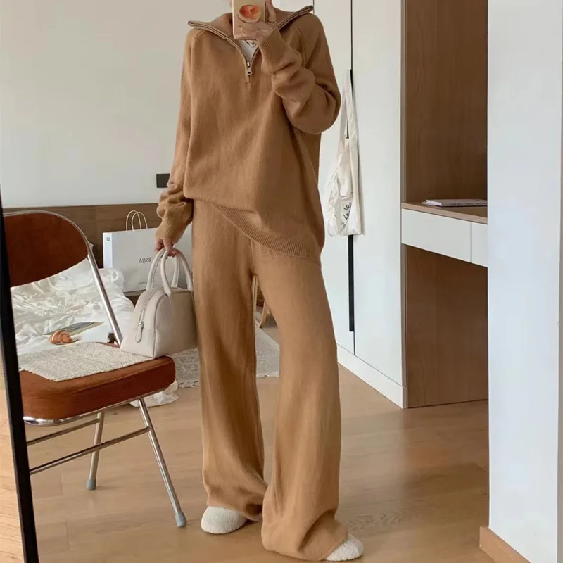 2023 Winter New Product Women's Fashion and Casual Versatile Loose Sweater Plush Running Pants Set E1334