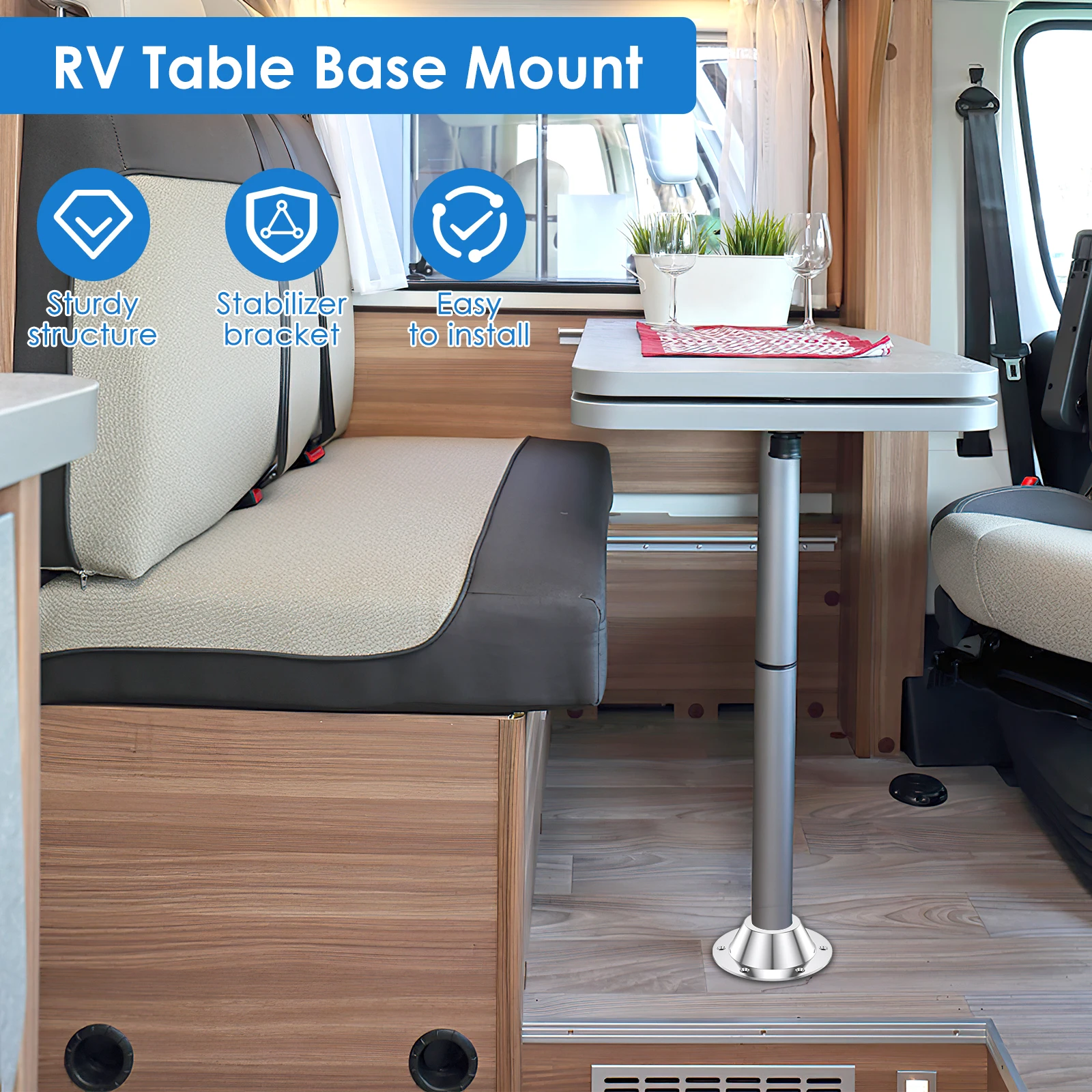 Base de mesa para RV, Base de pata de mesa, montaje empotrado de aleación de aluminio, soporte de montaje de pata de caravana Stowable para mesa estándar RV, 2 uds.