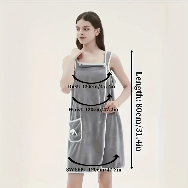 1 منشفة حمام يمكن ارتداؤها، فستان حمام مخملي مرجاني بفيونكة جيب للبالغين، رداء حمام ماص سريع الجفاف مع جيوب، زخرفة القوس