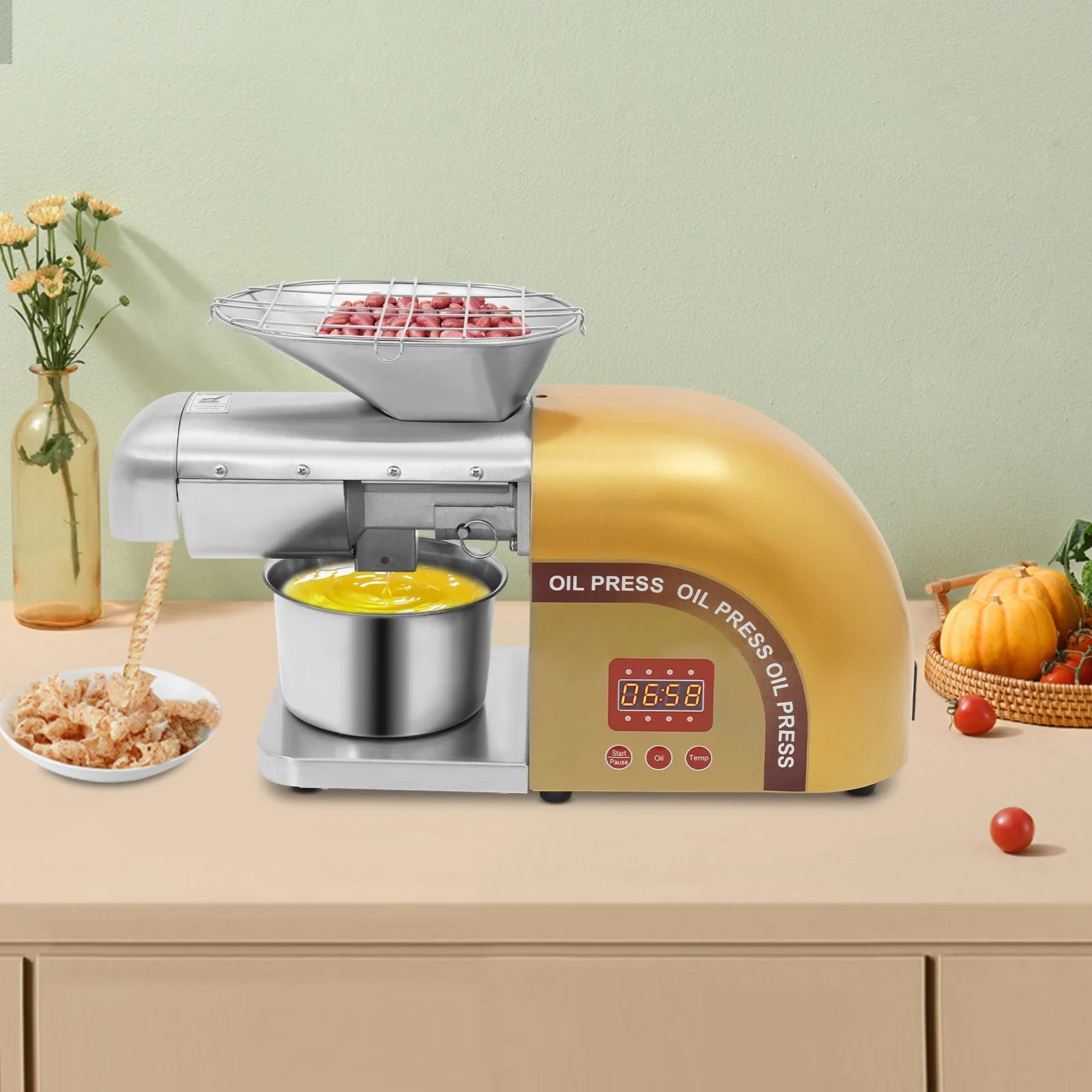 

1800W Oil Press Intelligent Temperature Control Household Machine Oil Press For Peanut Sesame Sunflower