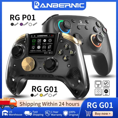Anbernic RG G01 / RG P01 Retro Games Controller Hall Effect Triggers XBOX Gamepad for PC Android IOS Steam Linux Supports Bluetooth 5.3/Wired/2.4G Wireless
