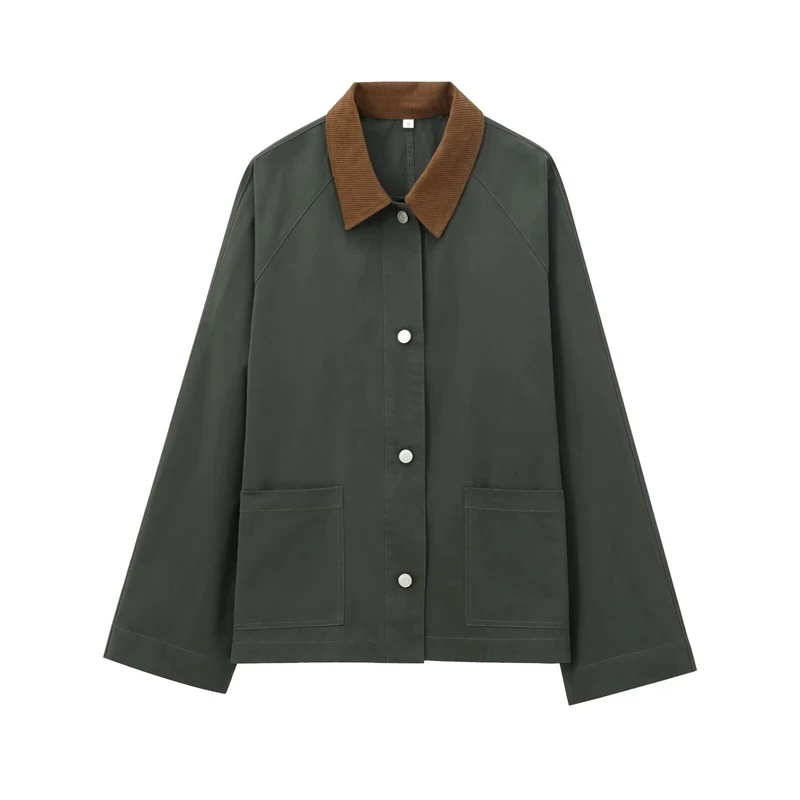 

Winter Loose Windbreaker Jacket Women Army Green Coat Outerwear Warm Female Streetwear Tops Simple Style Full Sleeves