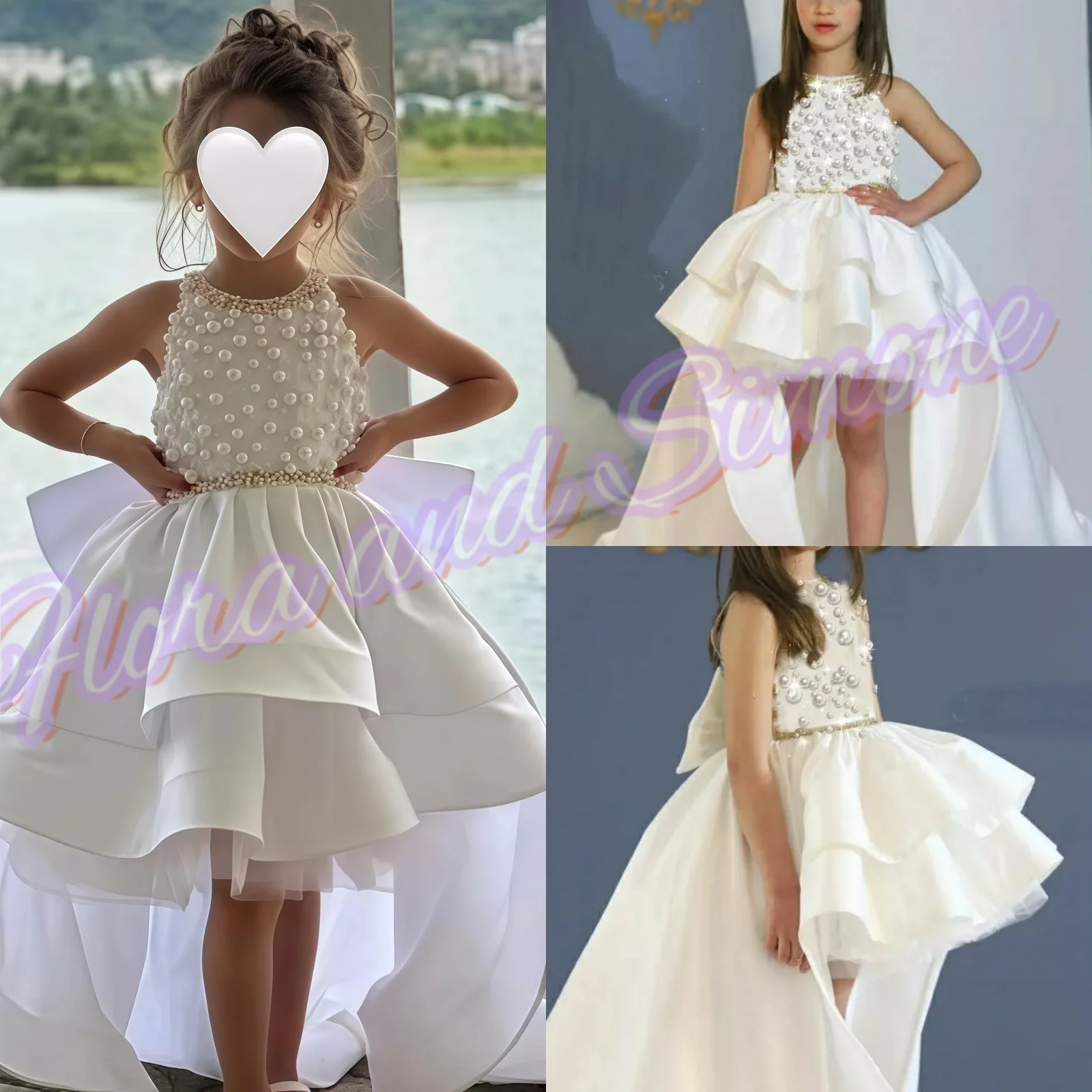 تخصيص الديكور الفاخرة زين س الرقبة أكمام ألف خط زهرة فتاة فستان قصير طول قطار الاجتياح ثوب التواصل الأول #4