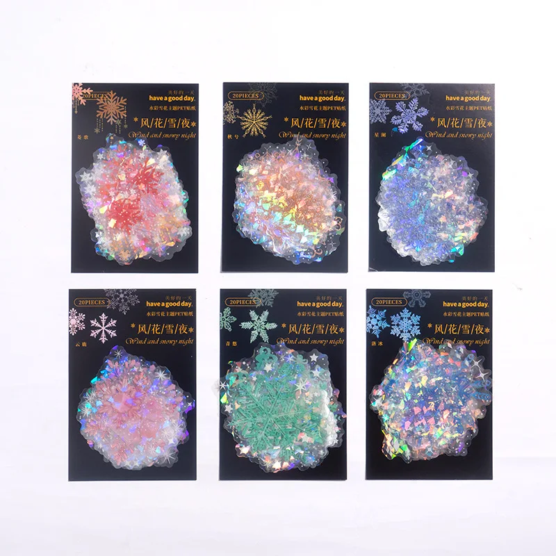20 pcs/pack Vintage laser snowflake Stickers handmade Diy Stick Labels Creativity Scrapbooking Junk Journal Supplies