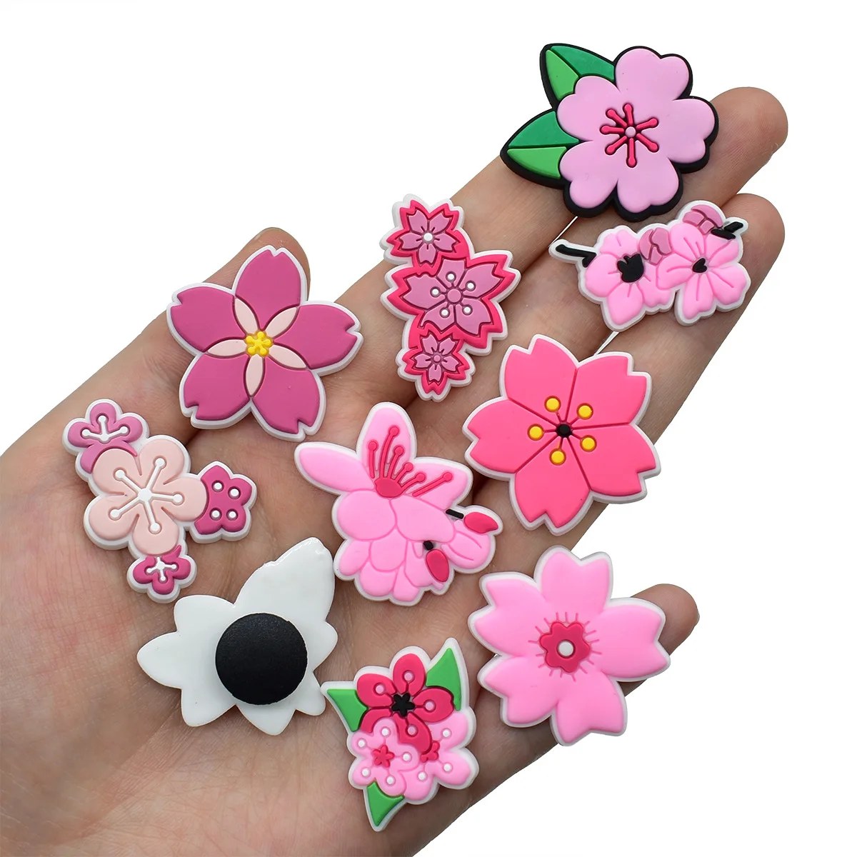 Cute Pink Flower Shoe Charms for Crocs Pin Accessories Decoration Bracelet Wristband PVC Pin Women Party Gift image 4