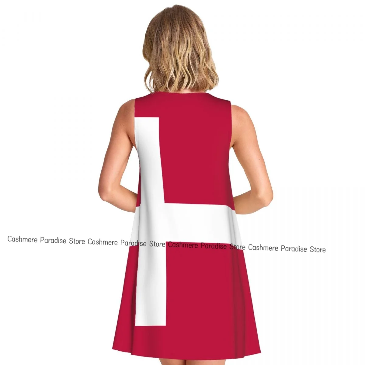 فساتين صيفية للنساء فستان كاجوال بدون أكمام فساتين صيفية بدون أكمام بعلم الدنمارك مع جيوب