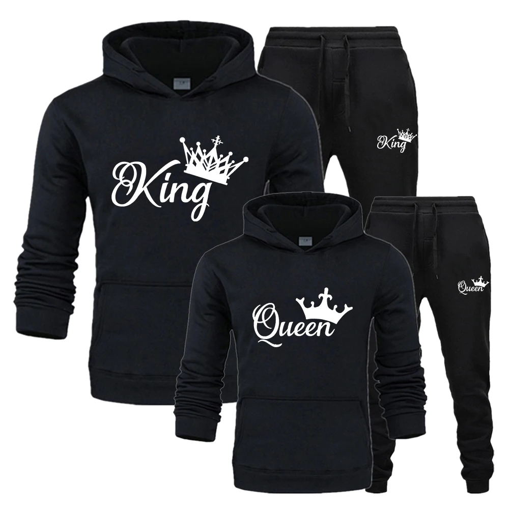 2022 Fashion Spring Autumn Sweatsuits for Men Women Sportwear Set King or Queen Printed Couple Suits 2PCS Hoodie and Pants S-4XL