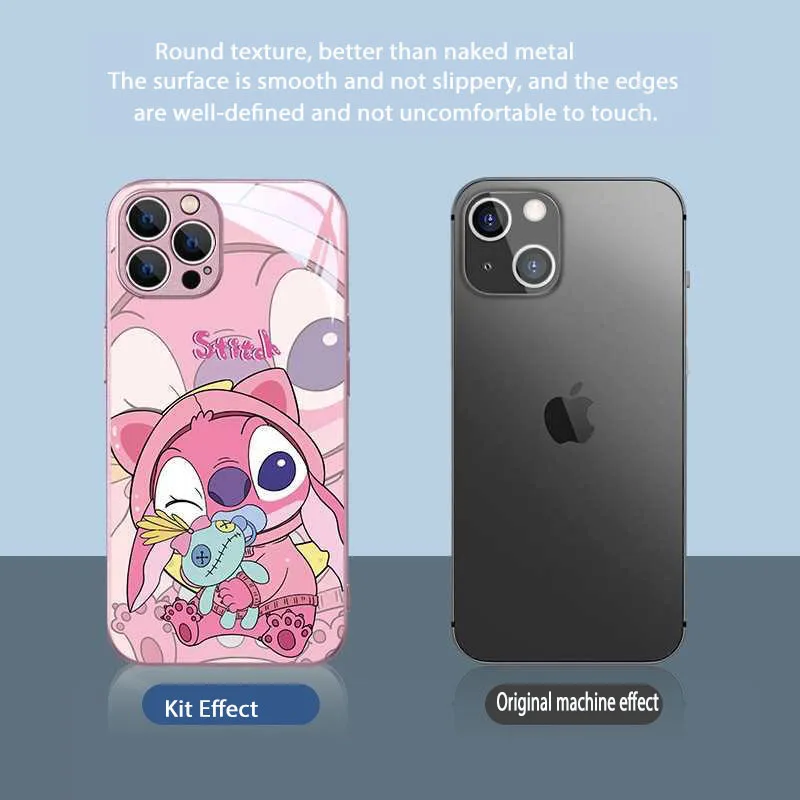 Disney Pink Stitch Metallic-Color Phone Case For Samsung A 04 12 14 21 22 23 24 30 32 33 34 51 52 53 54 71 72 73 5G Glass Cover