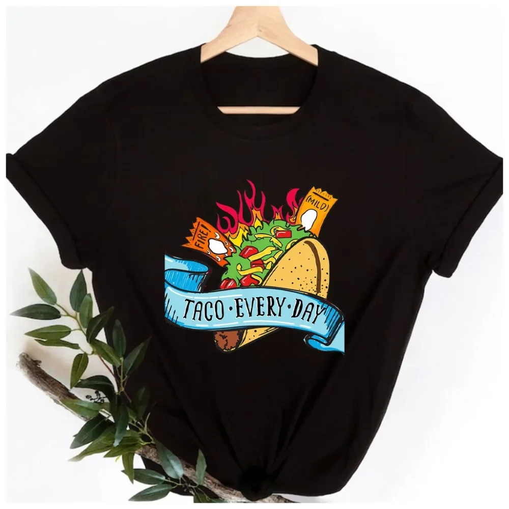 Funny Pet Parents Kitten Foodie Gourmet Tacos Cotton T-shirt Taco Cat Upside Down Spell Istaco Cat High Quality Clothing