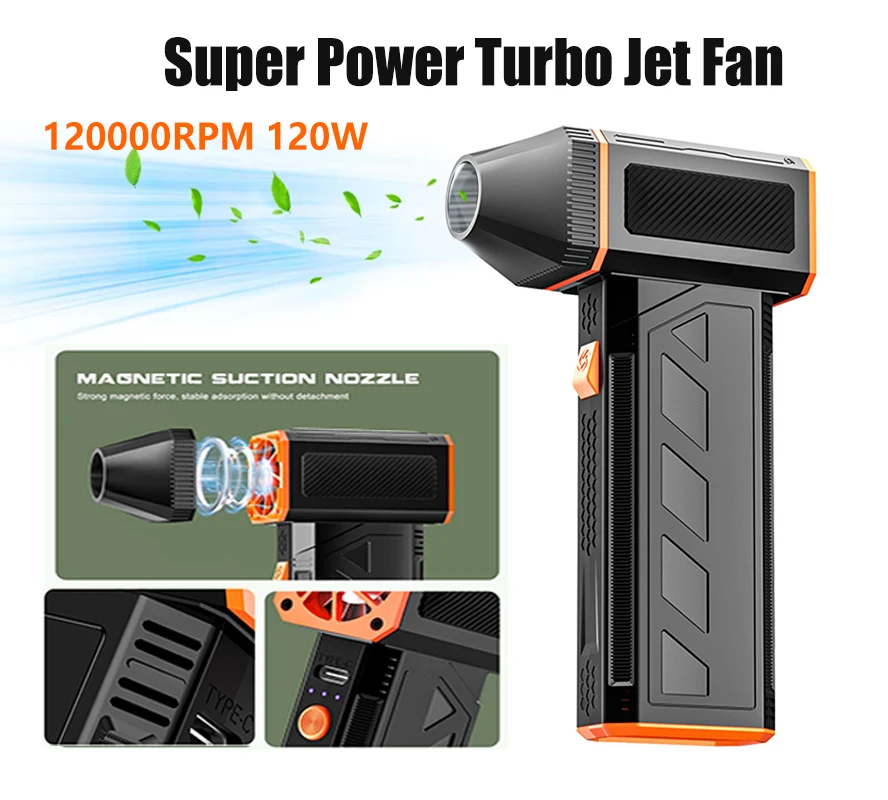 120000RPM Electric Air Blower Turbo Jet Fan Brushless Motor High-Speed Turbo Violent Fan USB Rechargeable Powerful Dust Blower