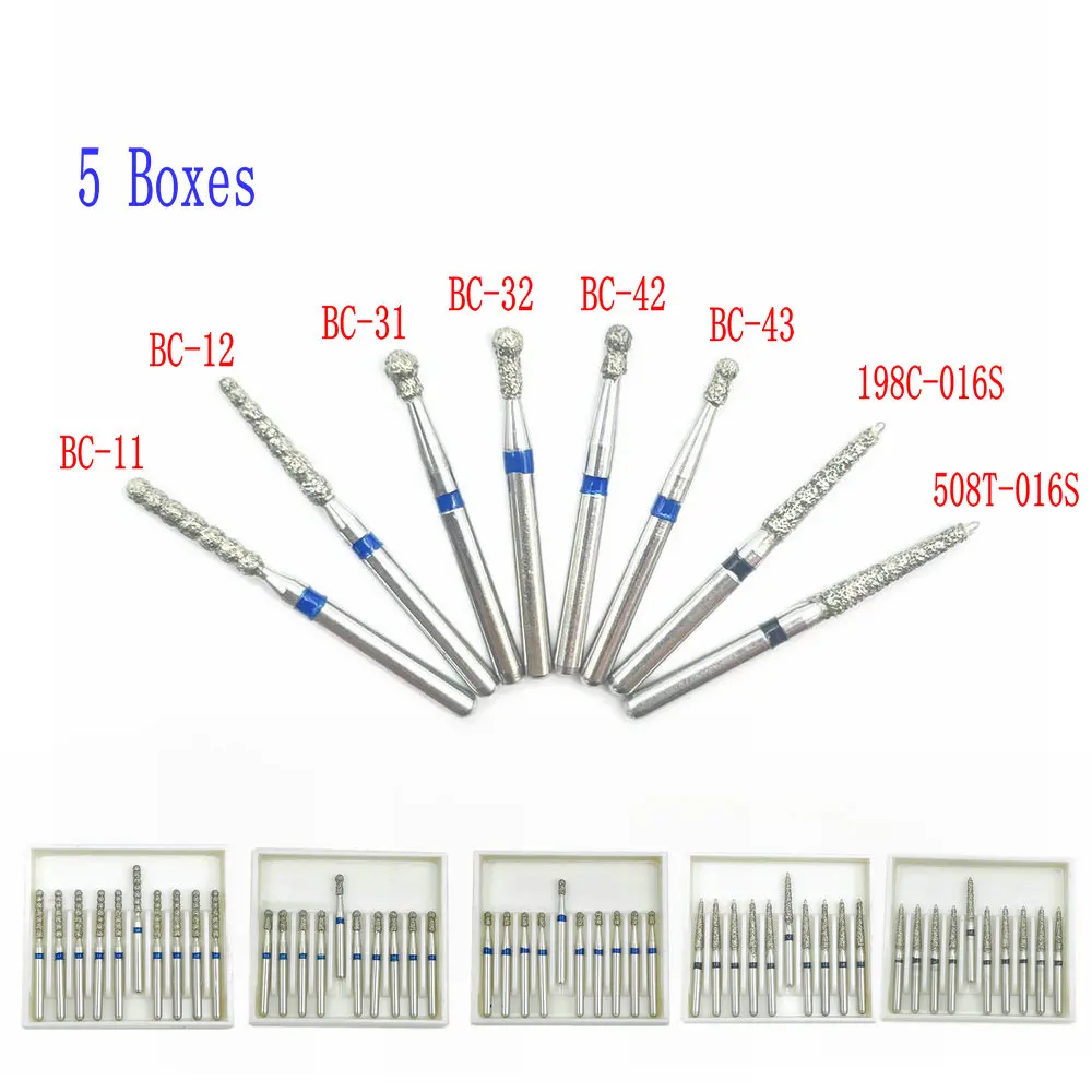 

50 шт./5 коробок стоматологический высокоскоростной наконечник Алмазные Боры Стоматологические FG боры 1,6 мм хвостовик Стоматологические алмазные боры