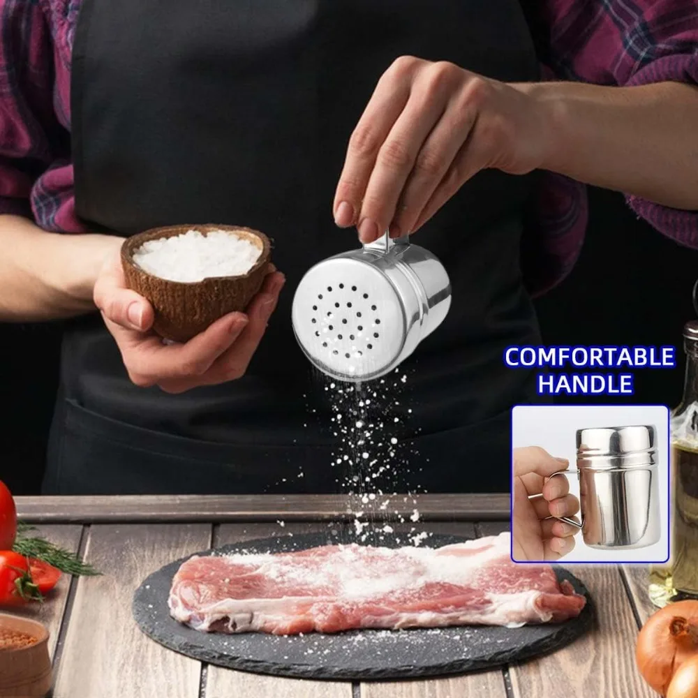 6 Oz Stainless Steel Dredge Shaker with Handle, Fine Powder Shaker for Flour, Sugar, Spices, Baking