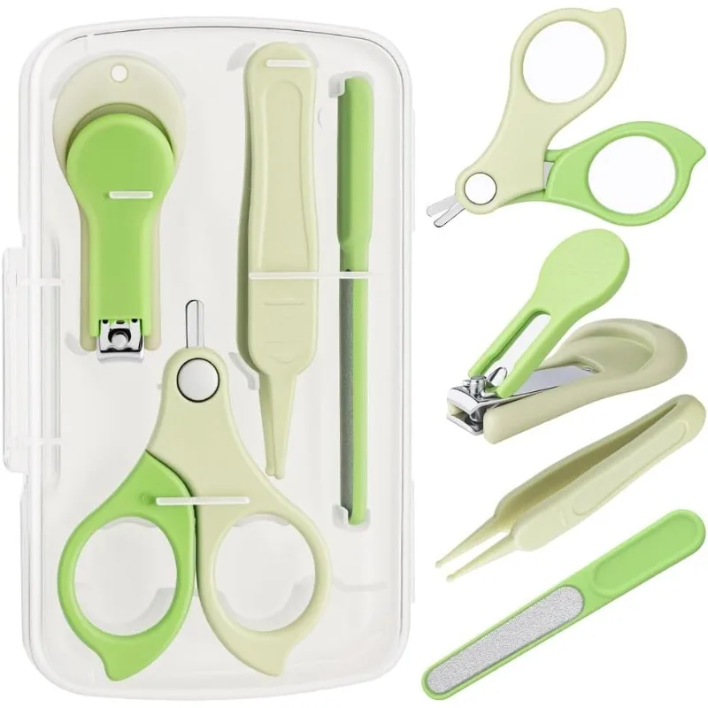 

4Pcs Baby Nail Clipper Set Anti-Pinch Newborn Care Kit with Foot Massager - Safety Scissors for Infants in Storage Box