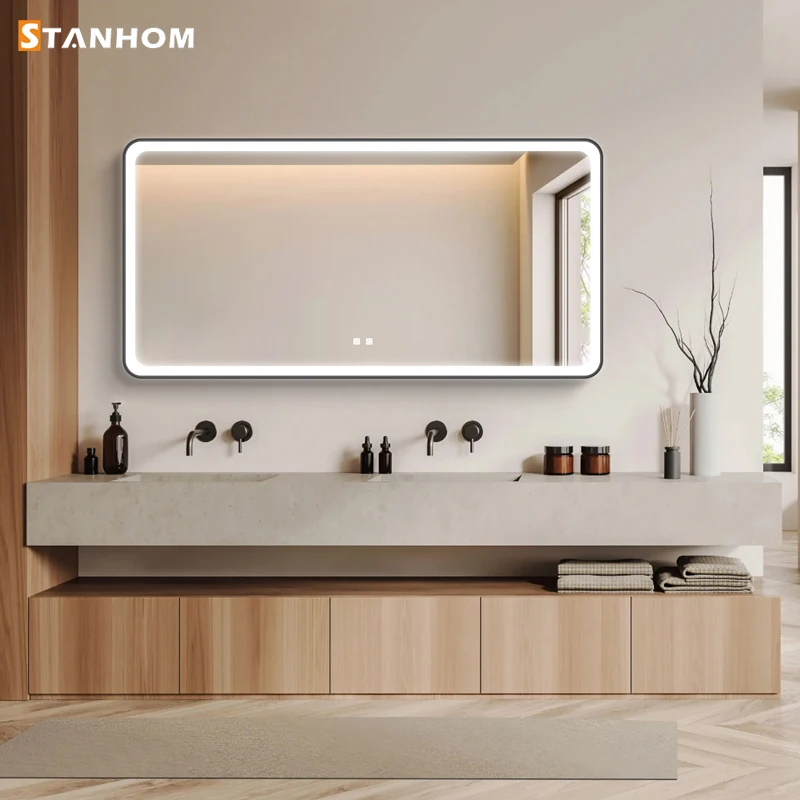 Aluminum Framed LED Mirror Wall Hanging Large Size Bathroom Mirror With LED Light