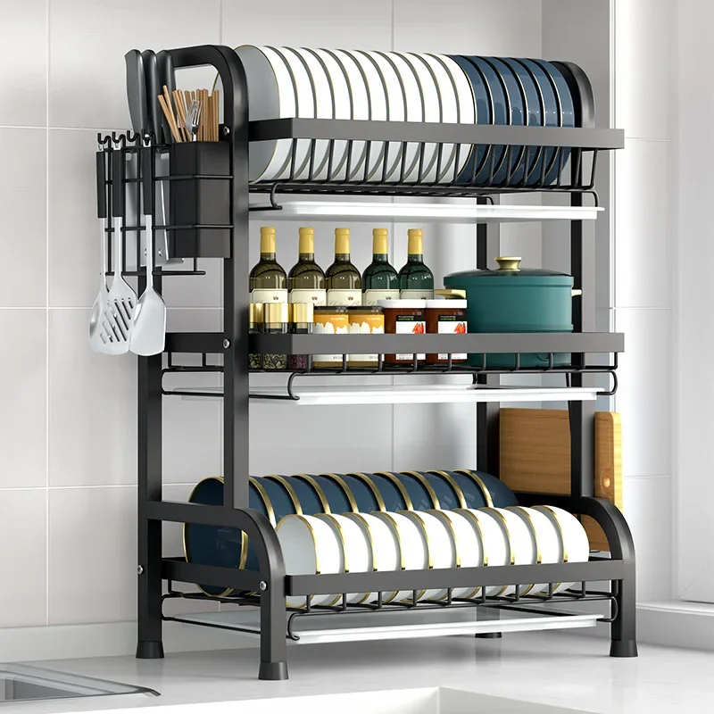 

3 Layer Kitchen Tableware Drain Rack Stand Bowls Dishes Plate Storage Kitchen Seaoning Rack Kitchen Tool Accessories Organizer