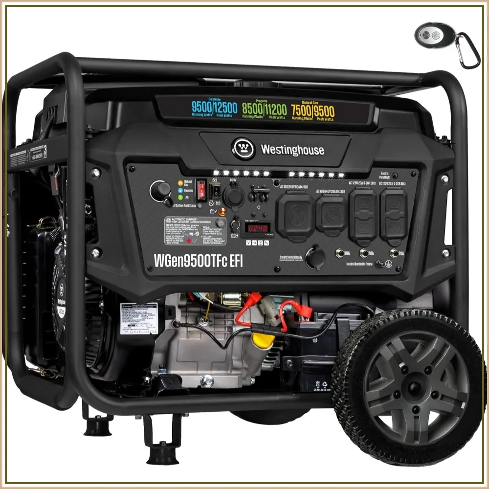 Tri-Fuel Portable Generator 12500 Peak Watt Home Backup Remote Electric Start Transfer Switch Ready