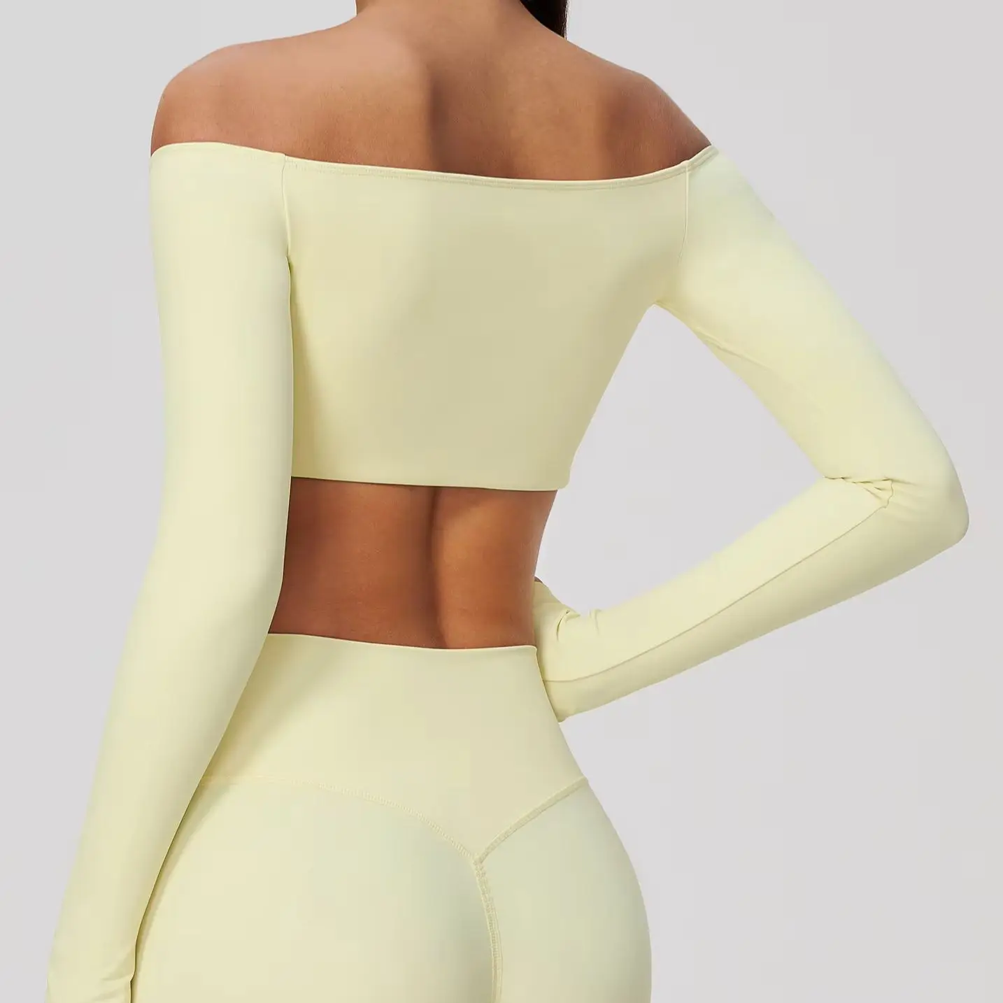 Hanging neck Fitness Long Sleeved T-Shirt Tops Women's Big V-neck Short Style High Elasticity Breathable Running Yoga Shirt Tops