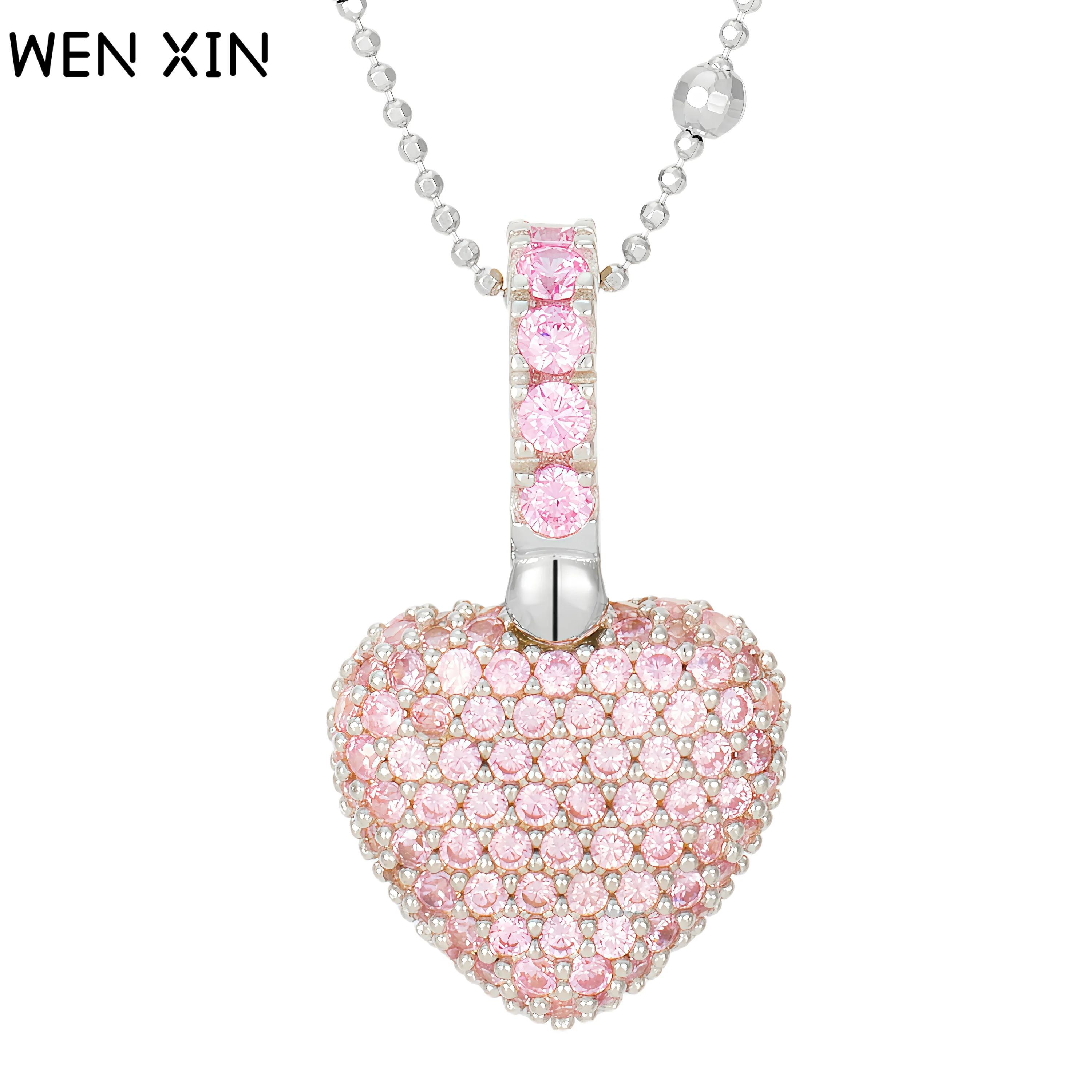 

WENXIN Brand Luxury 925 Sterling Silver Pendant Necklace For Women 18K Gold Plated Heart Pendants Zircon Stones Necklace Jewelry