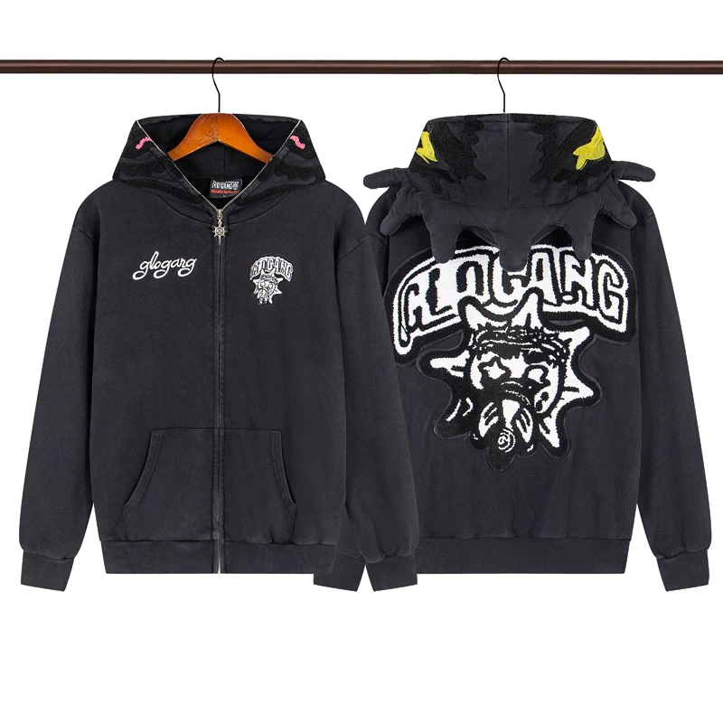 Retro Casual Glo Gang Hooded Sweatshirt High Quality Thick Fabric Patchwork Embroidery Street Couples Hoodies