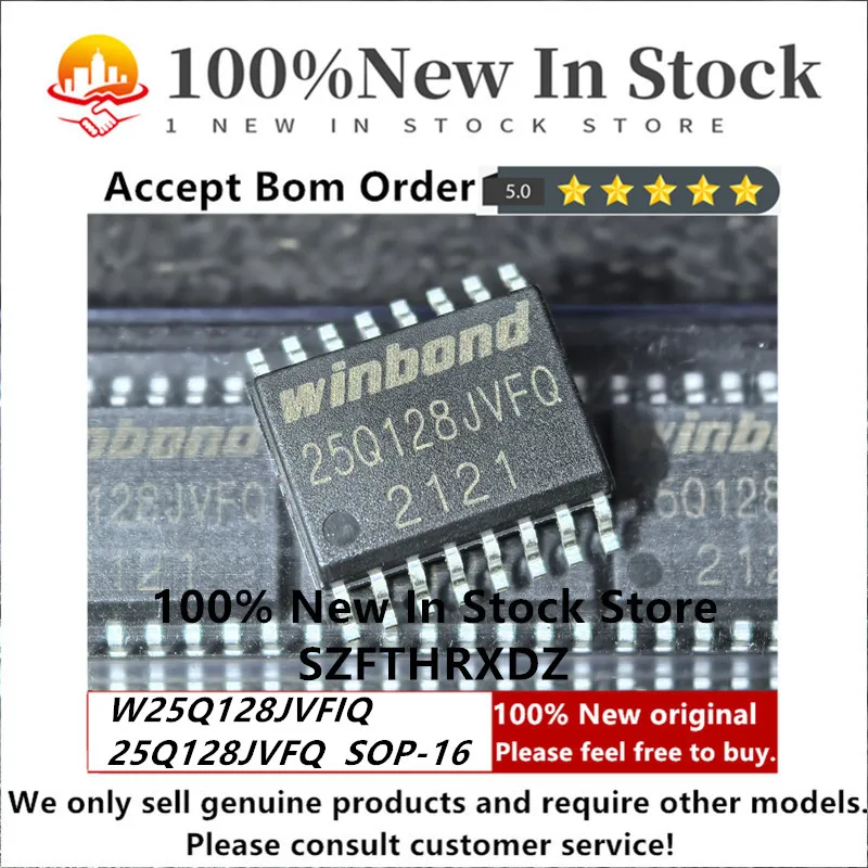 SZFTHRXDZ 100% NEW ORIGINAL W25Q128JVFIQ SOP-16 25Q128JVFQ SOIC-16-300mil NOR FLASH 128Mbit 2.7V~3.6V