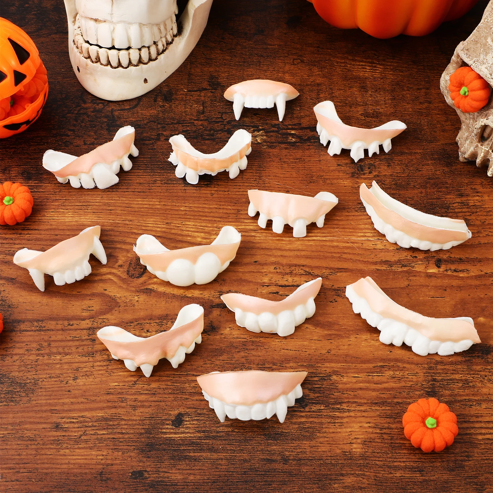 12개 가짜 할로윈 소품 뱀파이어 송곳니 좀비 못생긴 이빨 장난 의상 코스프레 파티 장식용 이빨 소품