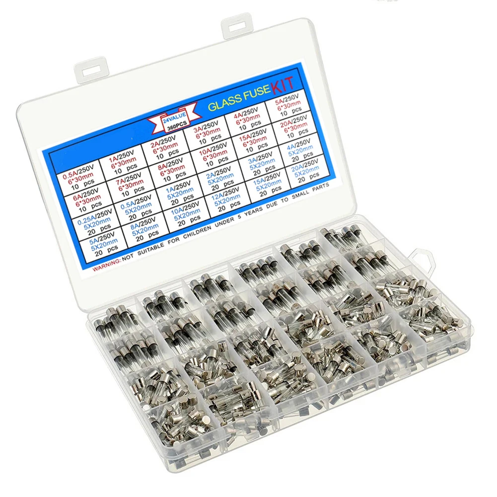 

360pcs Electrical Fuses Assorted Ratings in Transparent Tubes Conveniently Stored for Easy Handling and Replacement