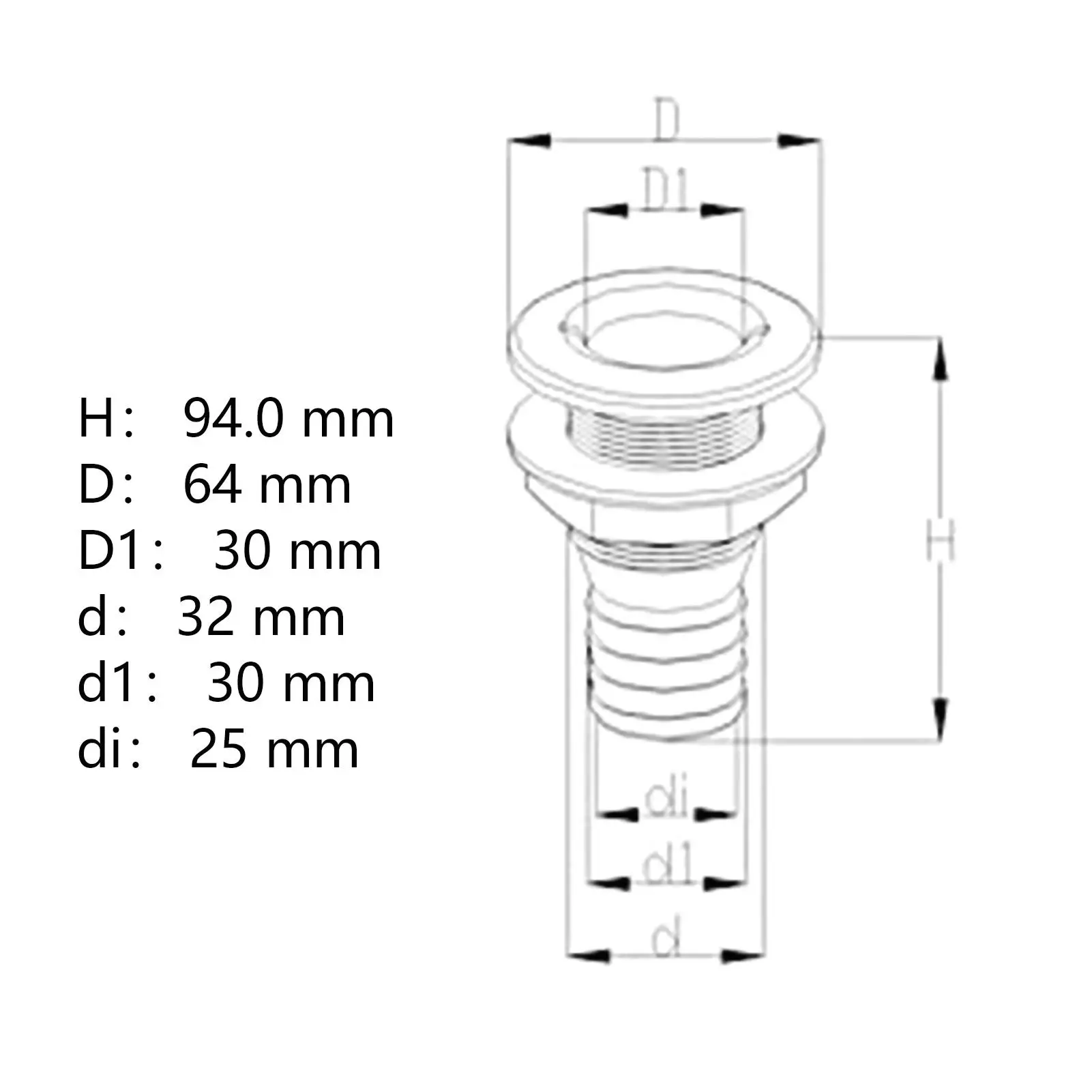 موصل خرطوم بلاستيكي أبيض مقاس 1.25 بوصة من خلال الهيكل لملحقات القوارب البحرية وأجهزة الحرف المائية المتينة
