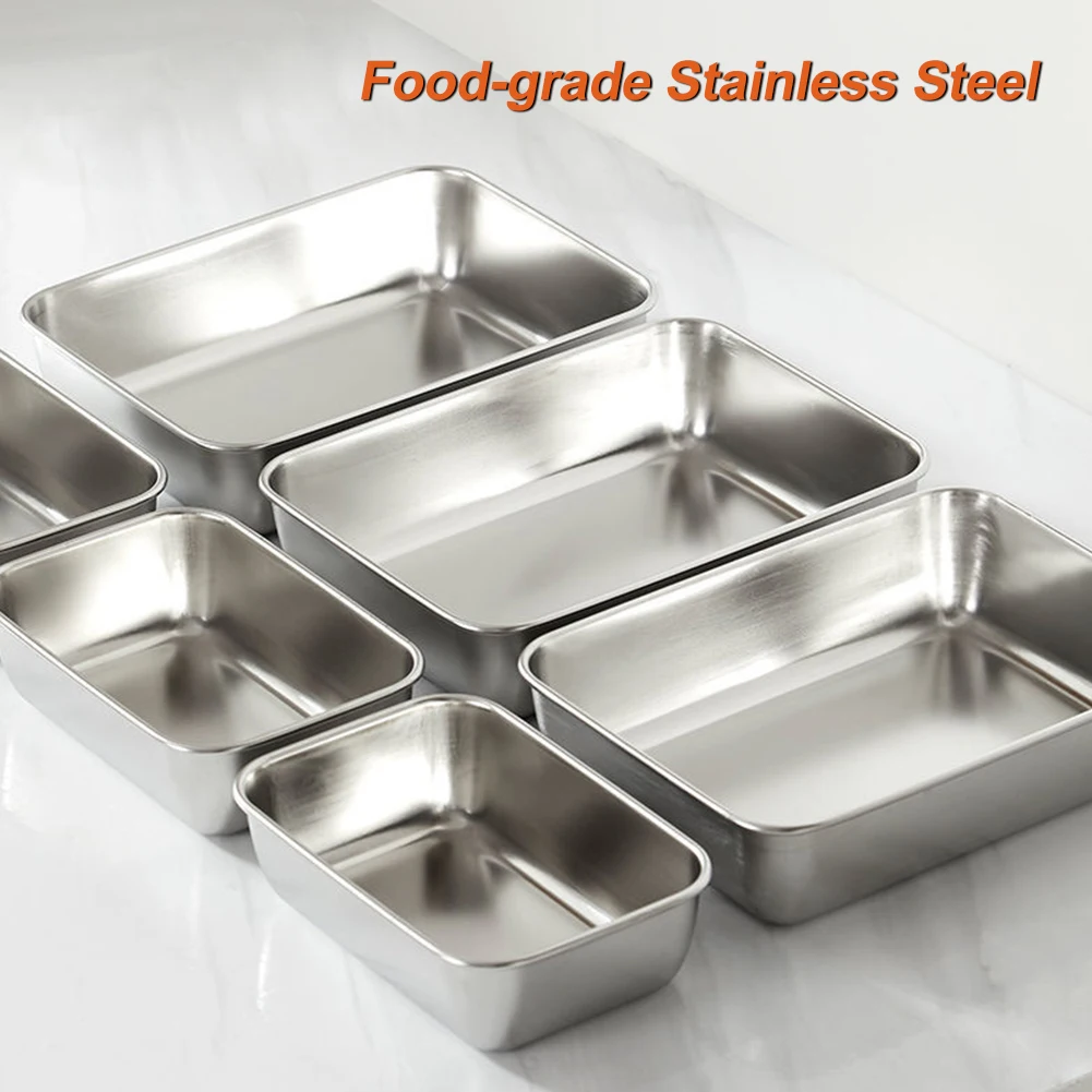 

1PCS Stainless Steel Food Storage Serving Tray Rectangle Serving Tray With Lid Fruit Dish Home Restaurant Metal Dinnerware Plate