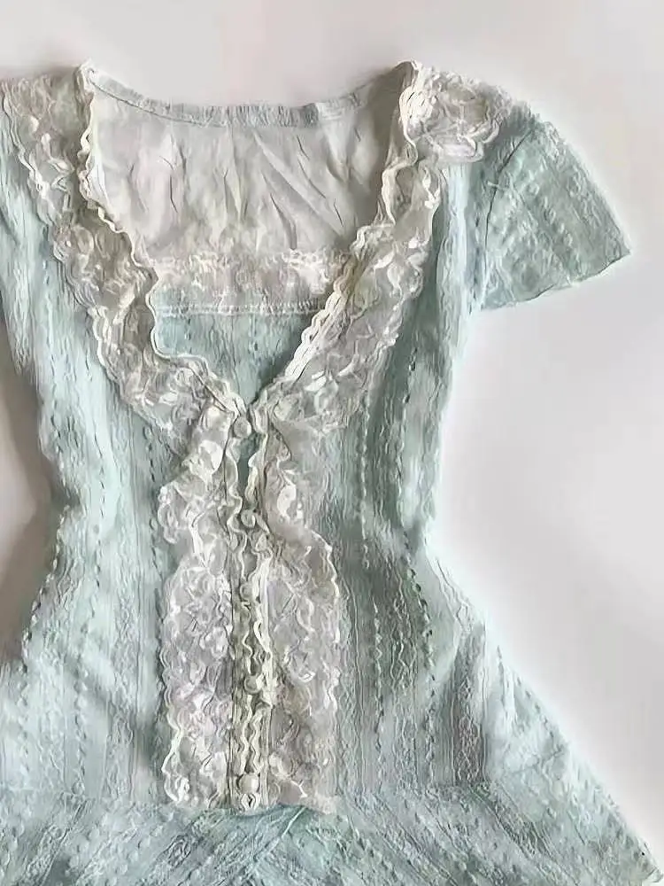 

Cute Japanese Lolita Outfits Women Vintage Sweet Tops Mini Skirt 2 Piece Sets Y2k Preppy Ruffle Casual Suits