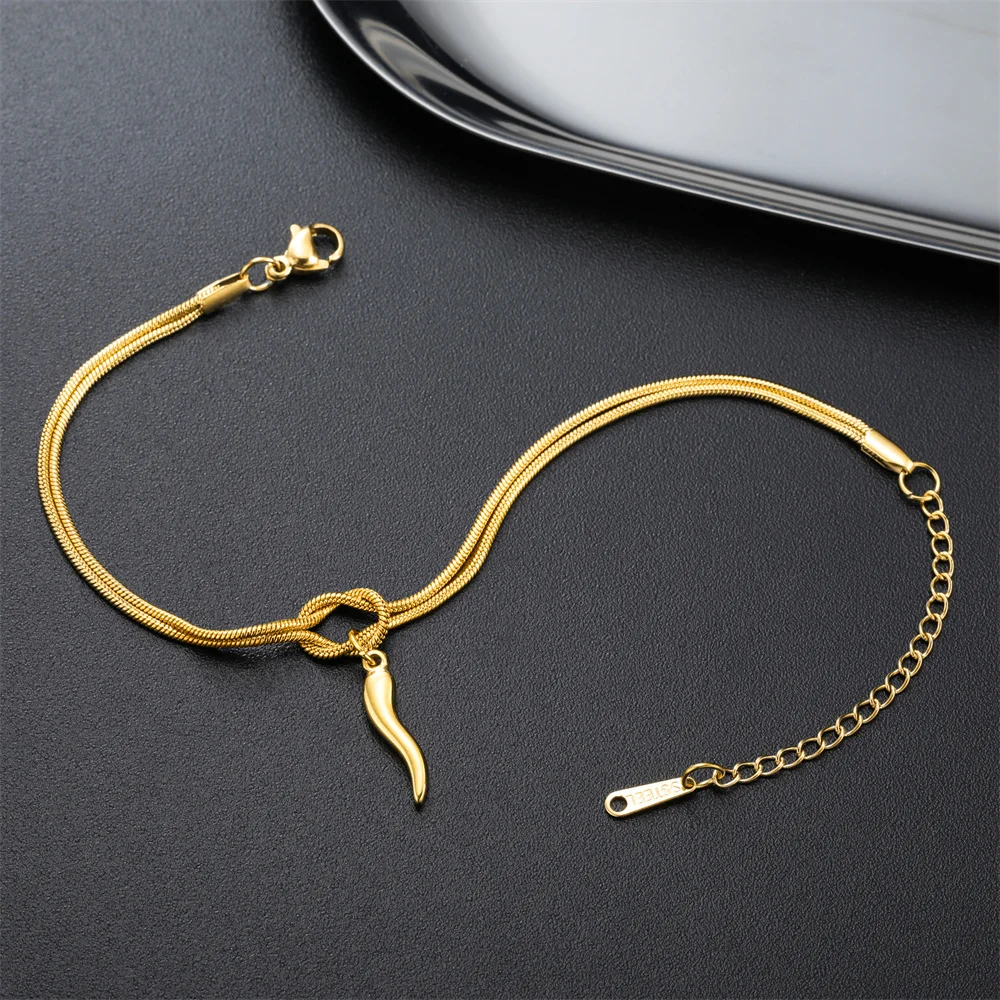 Italian Cornicello Lucky Horn Charms Bracelets Gold Color Stainless Steel Pendant Hand Chain Protection Amulet Women Men Jewelry