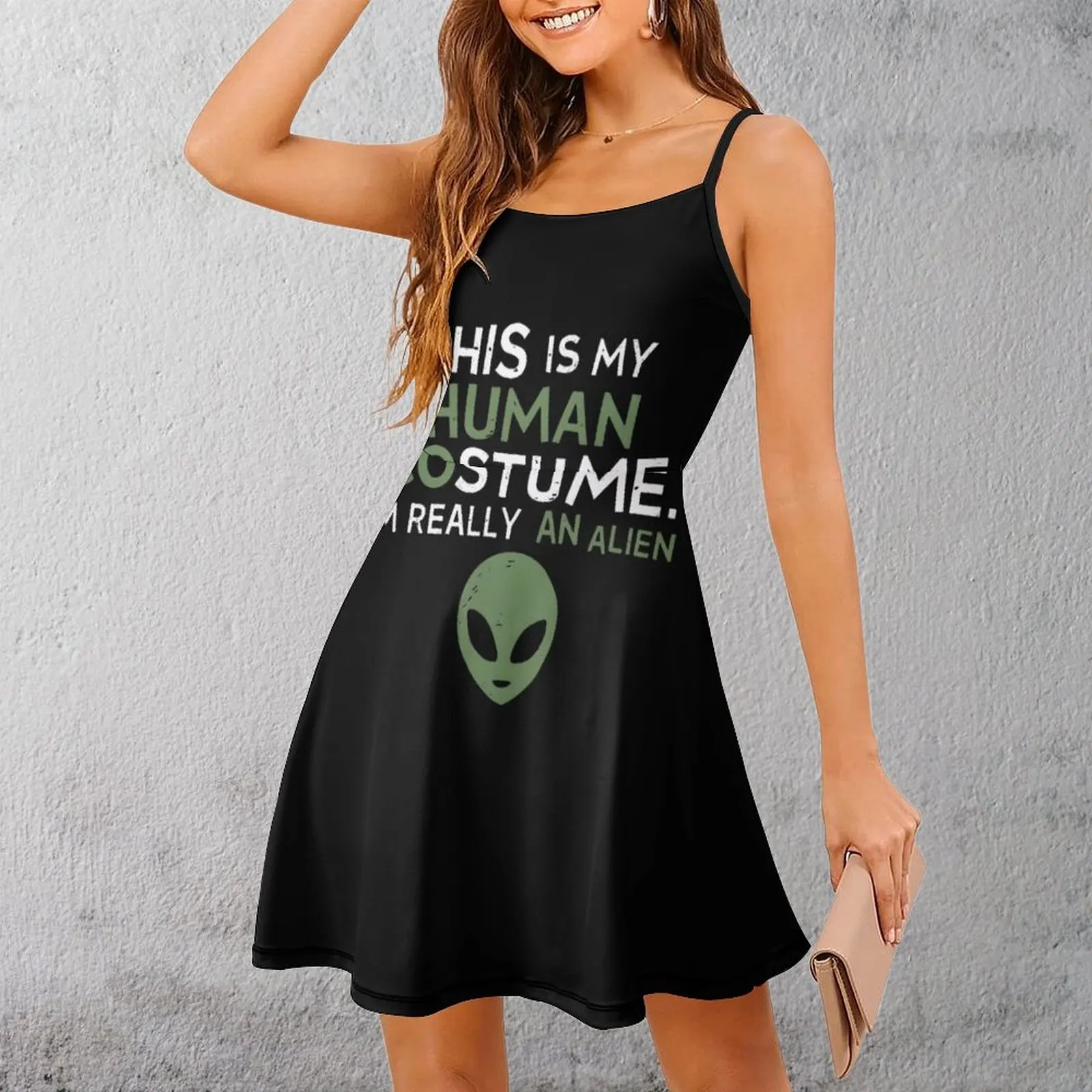 

Alien Costume Joke T-Shirt Women's Sling Dress Casual Strappy Dress Hot Sale Exotic Woman's Gown Cocktails