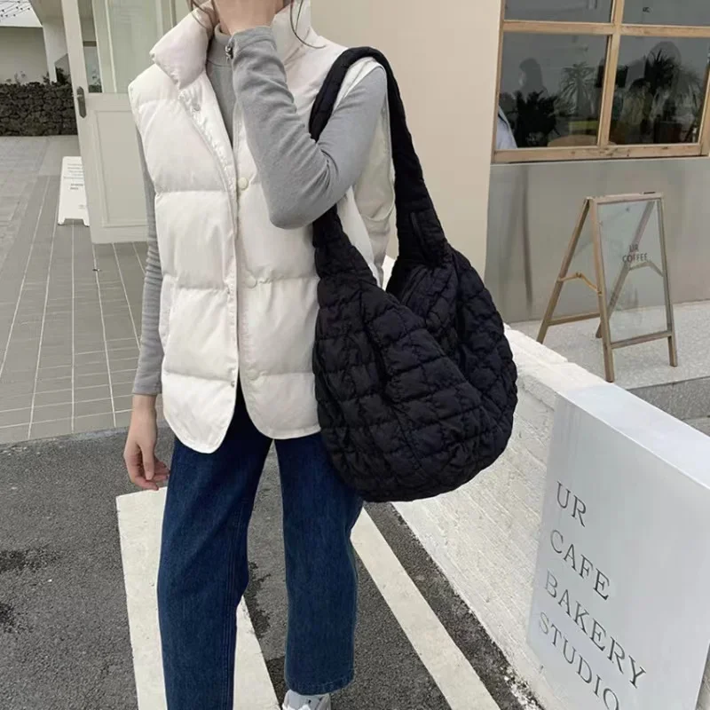 Casual Large Capacity Tote Shoulder Bags Designer Ruched Handbag Luxury Nylon Quilted Padded Crossbody Tote Bag Bolsa Feminina