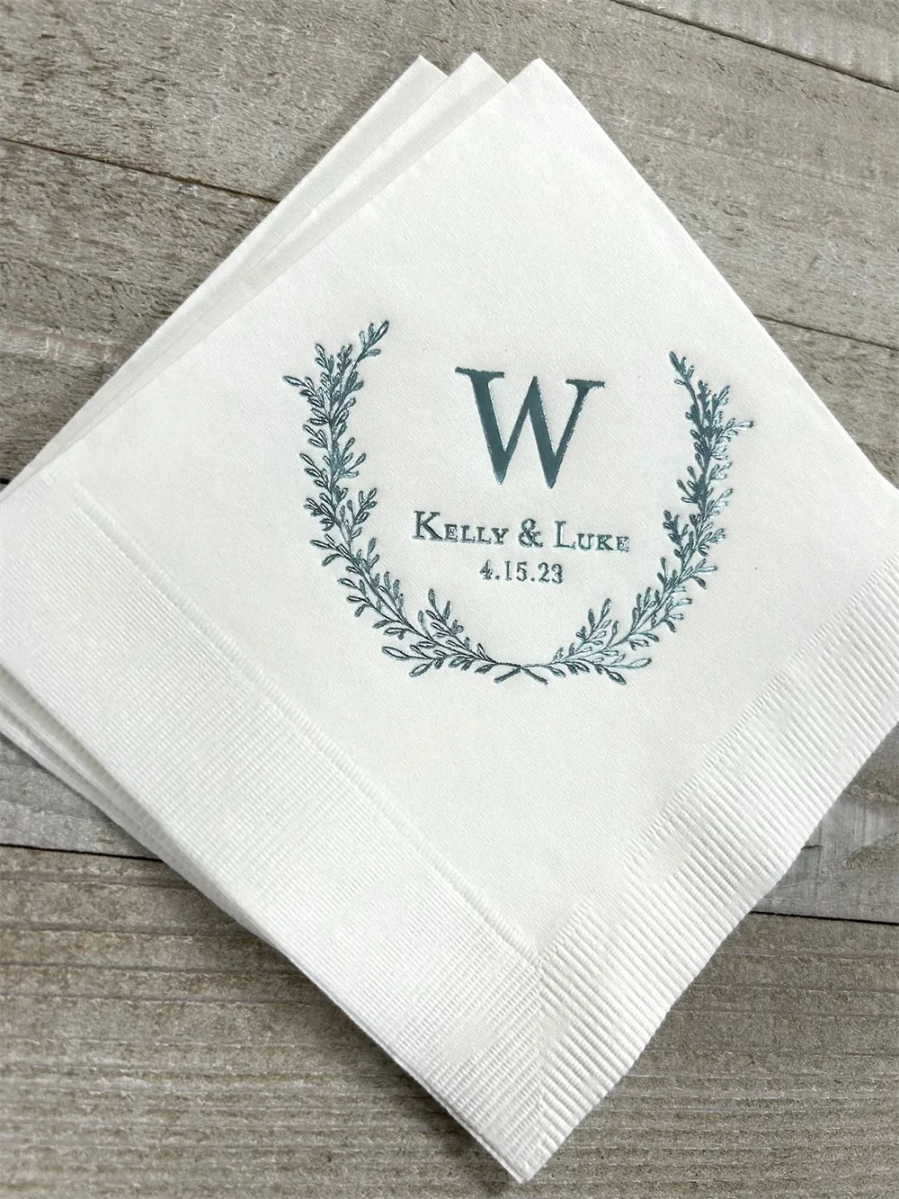 

50 Personalized Napkins Wedding Napkins Custom Laurel Wreath Decorative Wreath Beverage Cocktail Luncheon Dinner Guest Towels Av