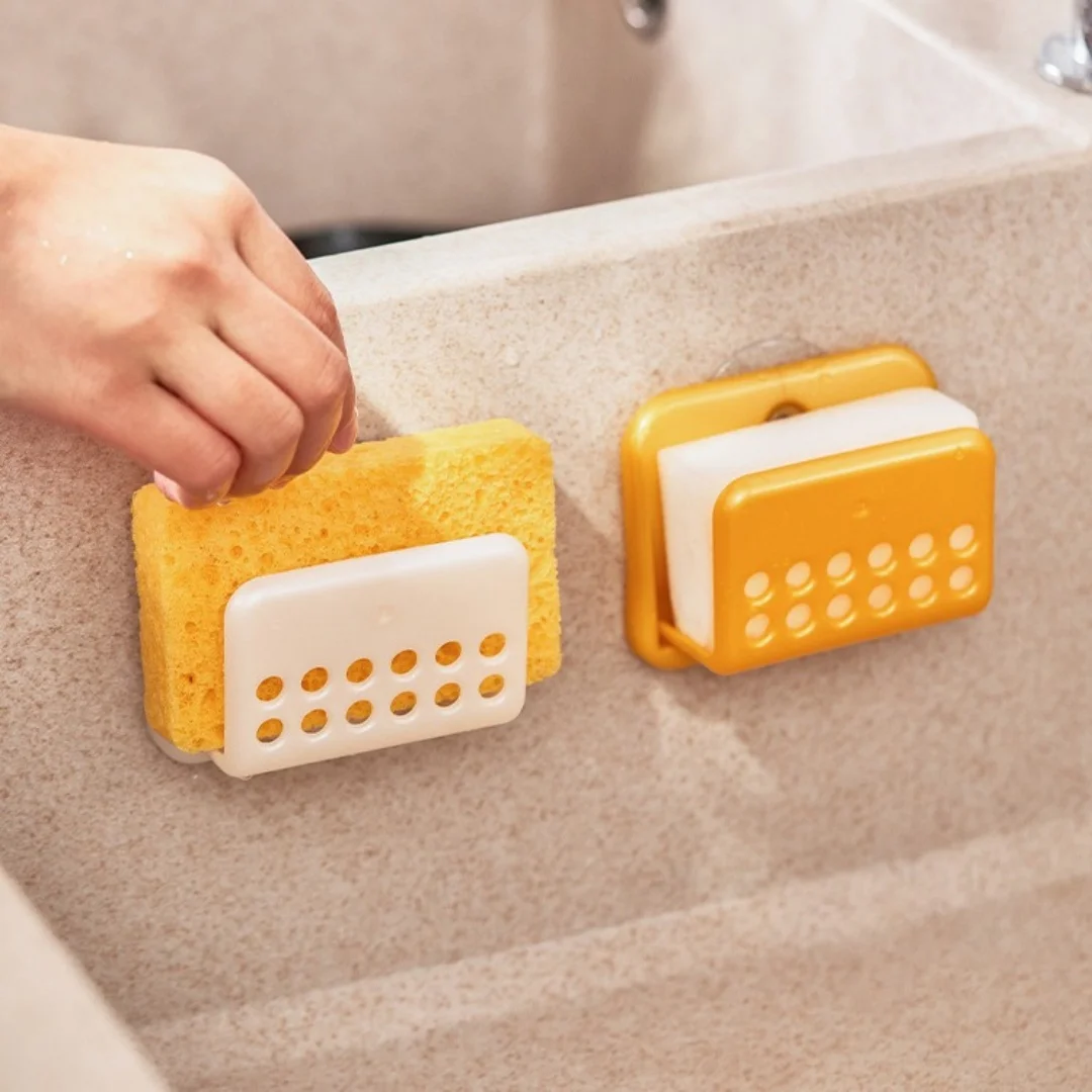 No Drill Self Adhesive Sponge Holder With Drainage Holes Quick Drying Anti-mildew Wall Mount Kitchen Sink Organizer For Cleaning